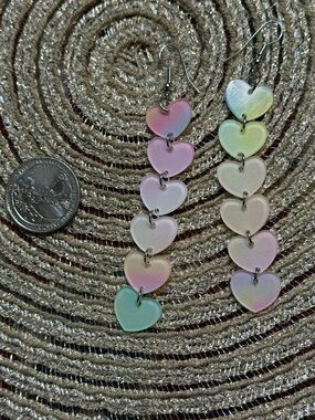Pastel Heart Dangle Earrings Y2K Frosted Acrylic Coquette Cute Kawaii